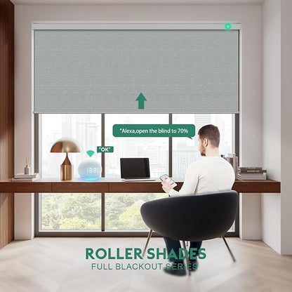 Motorized Blinds with Remote [100% Blackout & Silent Motor] Smart Blinds Compatible with Alexa Google HomeKit, Electric Roller Shades for Indoor Windows, Customized Size, Linear Haze Silver