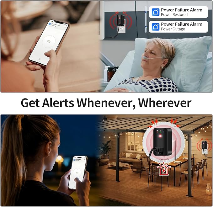 Power Failure Alarm, WiFi Power Outage Alarm with App Notifications & Voltage Detection, Outlet Power Loss Alarm with 110dB Adjustable LED Indicator, Power Monitor for GFCI Trips, Freezer, Sump Pump
