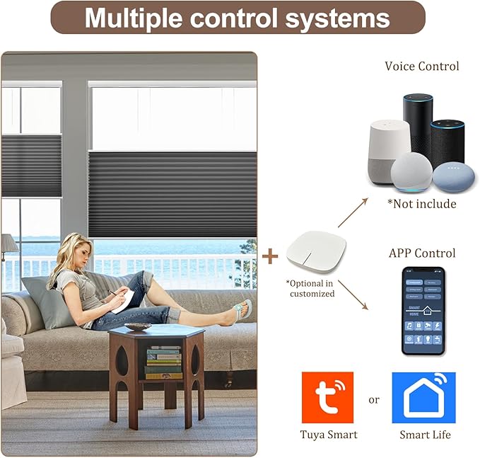 Godark Motorized TDBU Cellular Shades with Remote Control Smart Honeycomb Blinds Compatible with Alexa Google Home Smarthings Custom Double Cellular Light Filtering for Indoor Windows Doors-Black