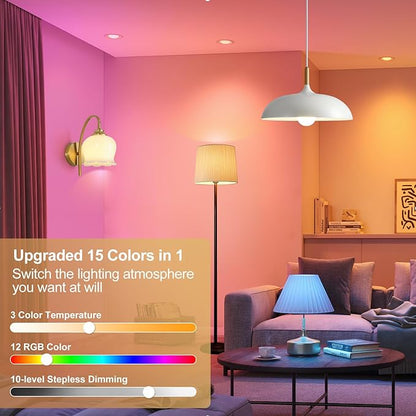 Rechargeable Light Bulbs with Remote Control, 3600mAh E26 Base Battery OperatedLED Bulb for Lamp Sconce, 300LM 15 RGB Lights Dimmable Timer Wireless Magnetic Led Light Bulb, 1 Pcs