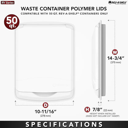 Rev-A-Shelf 50 Qt Under Sink Garbage Can Lid for Base Kitchen and Bathroom Cabinet, Replacement Plastic Trash Bin Lid Only, Silver, RV-50-LID-17-1-40