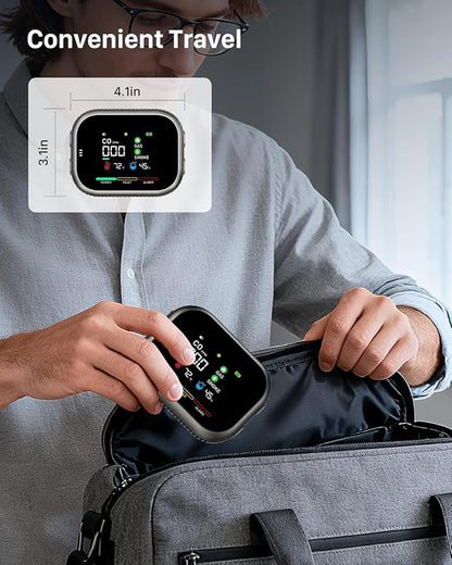 6 in 1 Portable Steadfast Haven Air Quality Detector-with High Accuracy Dual Sensors, HD Screen, Display Temperature Humidity, Magnetic Mount (Gray, 1 Pack)