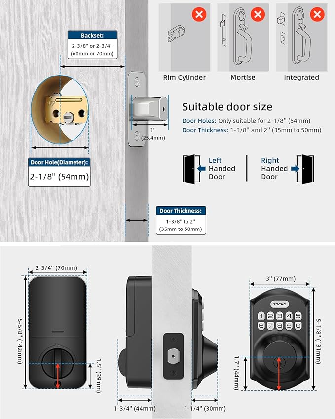 TEEHO TE001 Keyless Entry Door Lock with Keypad - Smart Deadbolt Lock for Front Door with 2 Keys - Auto Lock - Easy Installation - Matte Black