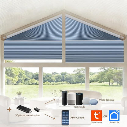 Godark Smart Angled Customized Blackout Honeycomb Blinds Suitable for Trapezoidal/Triangular/Polygonal Windows Motorized Cellular Shades Compatible with Alexa/Google Home/Tuya APP-Blue