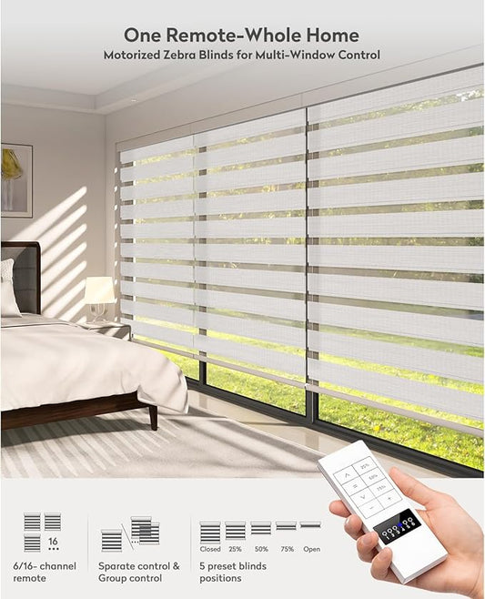 ACMEART Motorized Zebra Blinds,Smart APP & Remote Control Light Filtering Zebra Shades,Compatible with Alexa,Custom Size Electric Window Blinds for Home Office (Pure White)