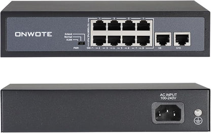 ONWOTE 8 Ports 120W(AC100-240V) Ethernet PoE Switch, 2 x Uplink Gigabit RJ45 Ports, Support 4K 8MP 5MP PoE IP Security Cameras, Add-on PoE Injector to PoE NVR System