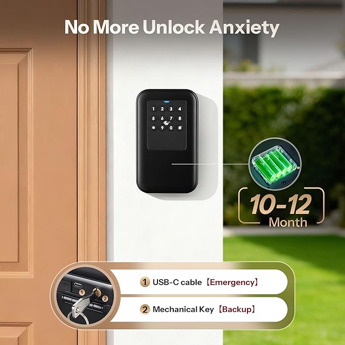 Moquin Smart Bluetooth Key Lock Box –TTLock App Control, Silicone Button IP65 Waterproof, Extra Large Safe Storage Wall Mount & Shackle for Airbnb Realtor House Office