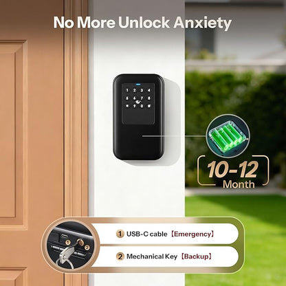 Moquin Smart Bluetooth Key Lock Box –TTLock App Control, Silicone Button IP65 Waterproof, Extra Large Safe Storage Wall Mount & Shackle for Airbnb Realtor House Office