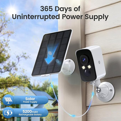 Wireless Outdoor Security Camera, 2.4G WiFi, Battery & Solar Powered, Magnetic Mount, AI Human Detection, Free 7-Day Cloud/SD, 2K, Night Vision, Siren, 2-Way Talk, IP65