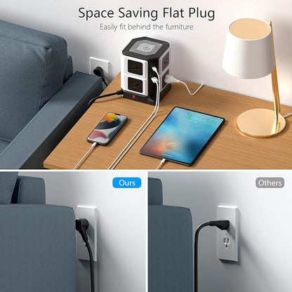 PD 20W USB C Power Strip with Wireless Charger BESTEK 8-Outlet Surge Protector and 30W 3-Port USB Charging Dock Station,4000 Joules,ETL Listed,Dorm Room Accessories (8AC+3USB+Wireless Charger-Black)
