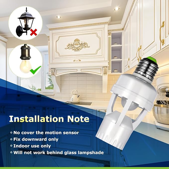 PIR Motion Sensor Light Socket Smart Screw in Light Bulb Outlet Compatible with E26/E27 Motion Activated Bulb Holder Adapter Automatic Control for Garage Storage Room