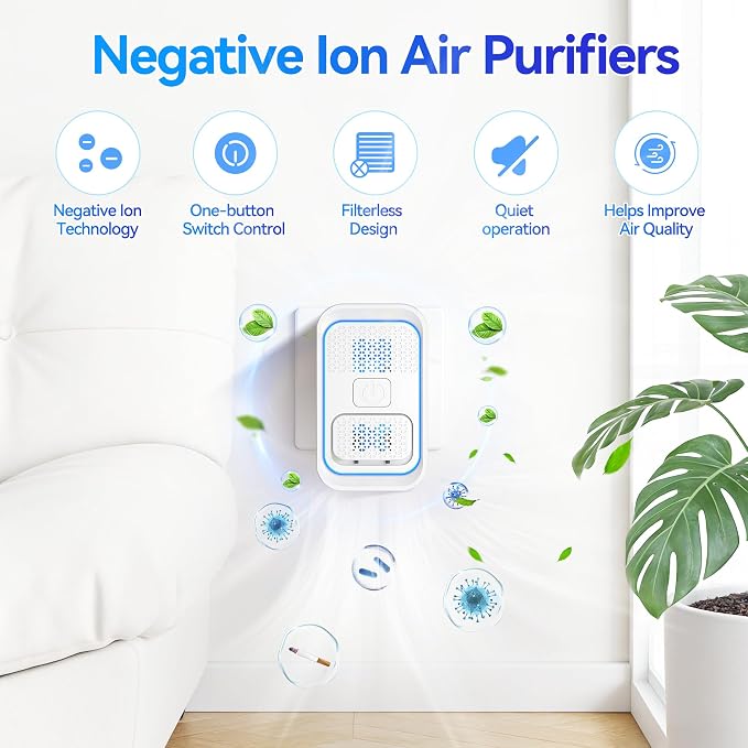 Mini Air Purifier 3 Pack – Filterless Plug in Negative Ion Air Ionizers, Quiet Pet Odor and Cat Dog Odor Eliminator, Smoke, Dust, Pollen – for Litter Box Area, Bedroom, Kitchen, Bathroom, Office