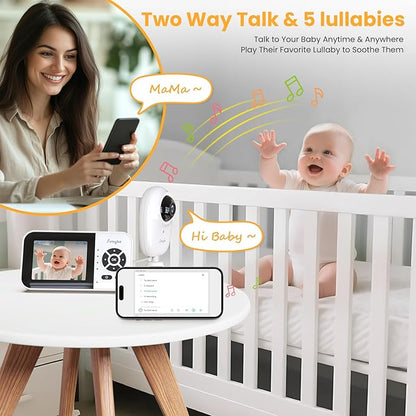 Simyke Smart Baby Monitor with SD Card,WiFi 1080P AI Cam with Phone App,2.8'' IPS Display,AI Face Tracking&Sound Detection,Auto Night Vision,2-Way Talk,Multi-User,Triple Security,1500ft Long Range
