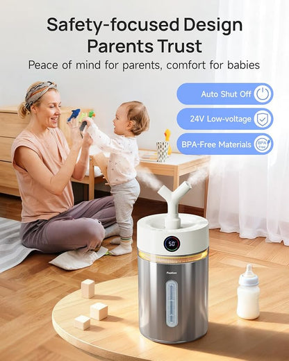 Feekaa Stainless Steel Humidifier, 4L/1Gal Cool Mist Humidifiers for Bedroom, Easy to Clean Dishwasher Safe Humidifier Large Room with Diffuser, Humidifiers for Baby Nursery Living Room Office Plant