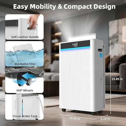 KeepGlad 4,500 Sq.Ft 2025 Energy Star Max 80 Pint/Day Dehumidifier for Basement, Bathroom, Home, Bedroom, Smart Compressor Dehumidifier with Intelligent Humidistat, Drain Hose