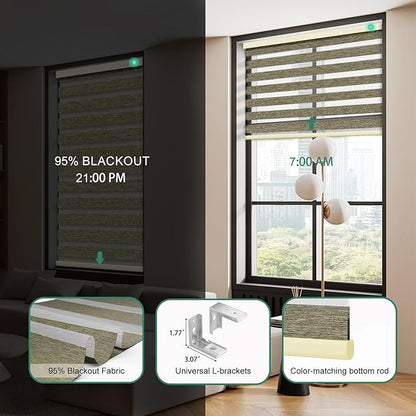 Motorized Zebra Blinds with Remote, Work with HomeKit Alexa Automatic Electric Window Shades 95% Blackout Light Filtering for Smart Home and Office, Customized Size Modern Brown
