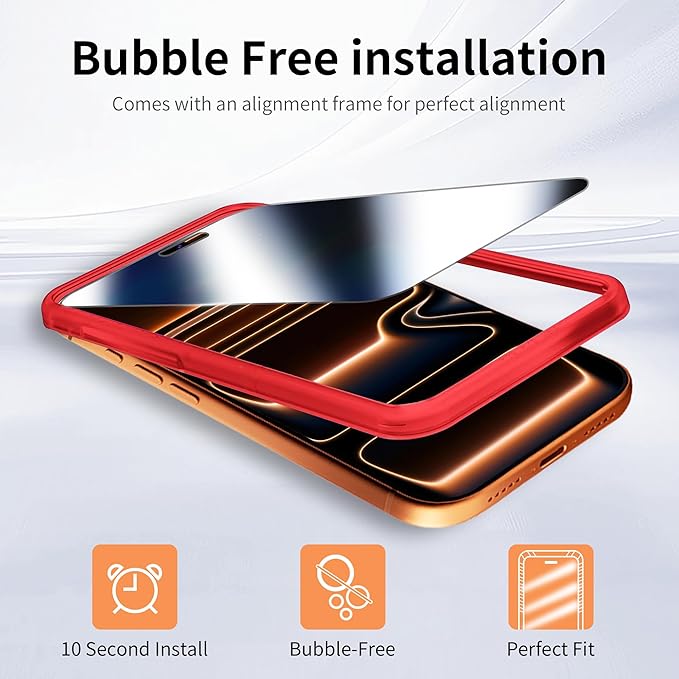 2 Pack Mirror Screen Protector for iPhone 17 Privacy Tempered Glass Mirrored Effect Anti-Spy Easy Installation Frame Full Coverage Shatterproof Anti-Scratch Anti-Bubble (6.3 inch Silver)