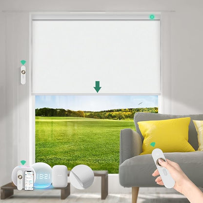 Motorized Blinds with Remote [100% Blackout & Silent Motor] Smart Blinds Compatible with Alexa Google HomeKit, Electric Shades for Indoor Windows, Customized Size, Linear Moonlight White