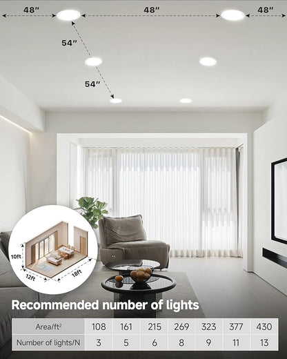 Ensenior 12 Pack 6 inch 5CCT LED Eyeball Recessed Lighting, 360°+90° Rotatable, Dimmable Gimbal Recessed Lights, CRI90+, Canless Angled Adjustable Ceiling Downlight, 1300LM, 13W=115W, 120V - ETL&FCC
