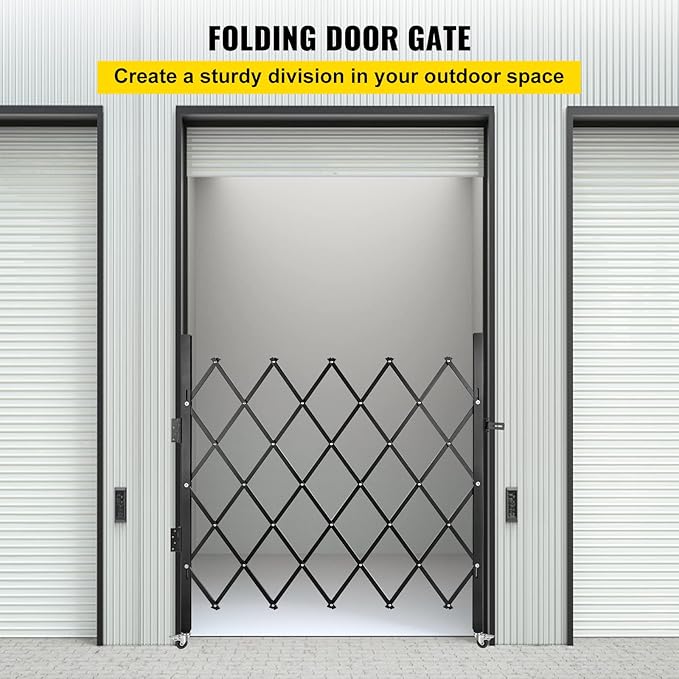 VEVOR Single Folding Security Gate, 61" H x 71" W Folding Door Gate, Steel Accordion Security Gate, Flexible Expanding Security Gate, 360° Rolling Barricade Gate, Scissor Gate/Door with Padlock