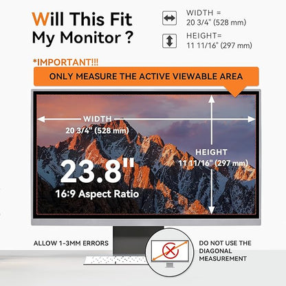 [2 Pack] 23.8 Inch Computer Privacy Screen for 16:9 Aspect Ratio Widescreen Monitor, Eye Protection Anti Glare Blue Light Computer Monitor Privacy Filter, Removable Anti-Scratch 23.8in Protector