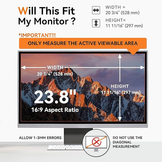 [2 Pack] 23.8 Inch Computer Privacy Screen for 16:9 Aspect Ratio Widescreen Monitor, Eye Protection Anti Glare Blue Light Computer Monitor Privacy Filter, Removable Anti-Scratch 23.8in Protector