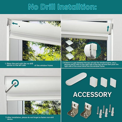Motorized 100% Blackout Roller Window Shades【Cordless No Drill Easy to Install】 Customized Size Fabric Material Automatic Electric Blinds Remote Control Smart Alexa Privacy Custom Color