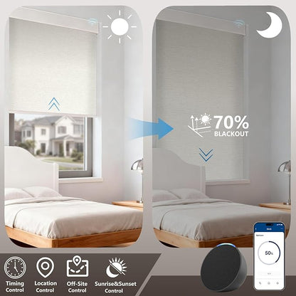 Motorized Light Filtering Roller Shades – Smart Electric Blinds for Living Room, Alexa Google Home Siri, Matter Compatible, Custom Window Shades, Cordless Rechargeable