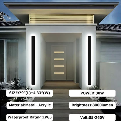 Upgraded 79 inch 2pcs Modern Wall Light, 4.33 Inch Wide Dimmable Linear Wall Sconce, Waterproof IP65, Black LED Long Outdoor Lights for Garage, Front Door, Exterior Wall Lights