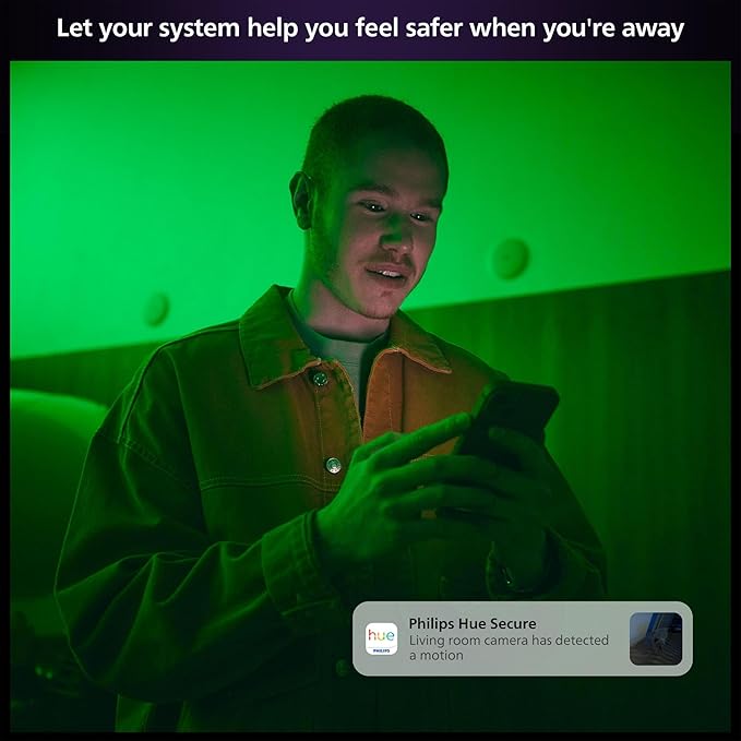 Philips Hue Secure Battery Camera 1-Pack, 1080P Resolution, Monitoring, Notifications, Seamless Integration, Rechargeable, Indoor and Outdoor, White, Free 24-Hour History