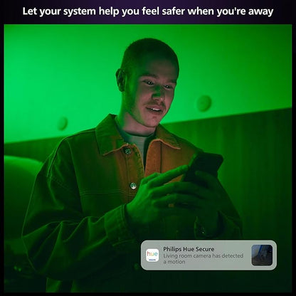 Philips Hue Secure Battery Camera 1-Pack, 1080P Resolution, Monitoring, Notifications, Seamless Integration, Rechargeable, Indoor and Outdoor, White, Free 24-Hour History