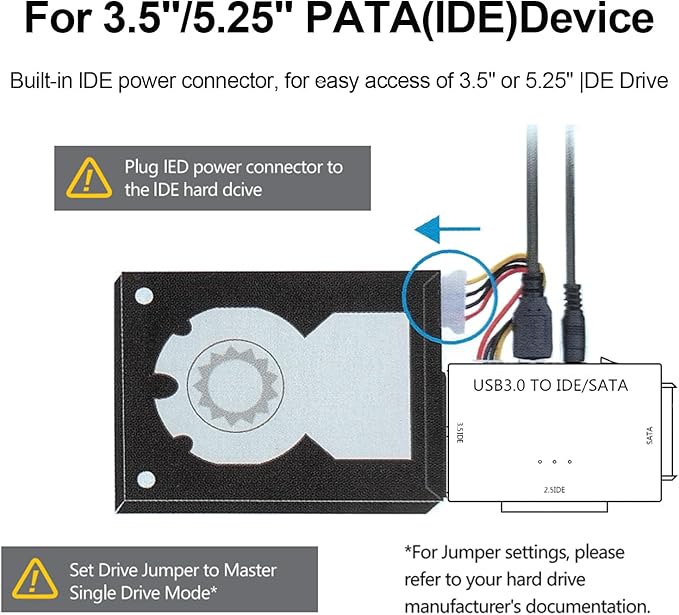 Hard Drive Reader, USB 3.0 to IDE and SATA Adapter External Hard DriveConverter for Universal 2.5/3.5 HDD/SSD Hard Drive Disk Includes 12V Power Adapter, Support 6TB - Black