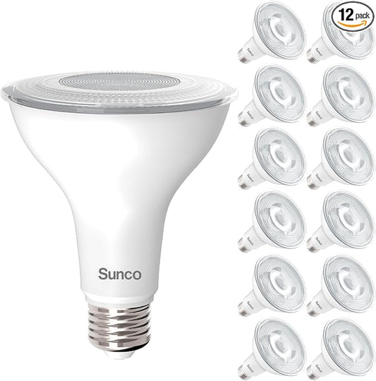 Sunco 12 Pack PAR30 Long Neck LED Flood Light Bulbs, 11W (75W Equivalent), High Output, 1200 Lumens, 3000K Soft White, Dimmable, E26 Base, Indoor Outdoor Recessed, UL Certified