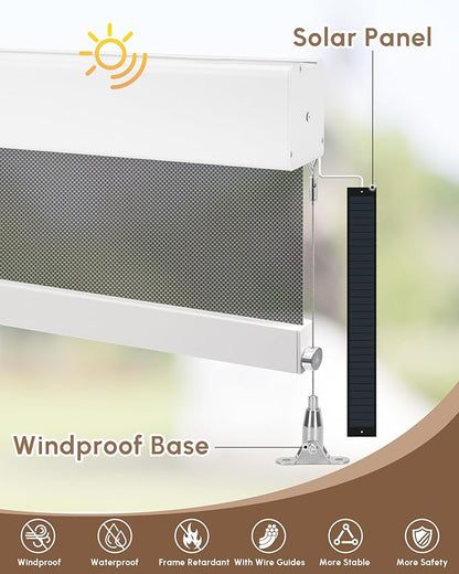 Kincmo Motorized Outdoor Shades for Patio Porch, Custom Outdoor Motorized Blinds with Remote, Waterproof & Windproof Patio Shades Work with Apple Homekit,Alexa,Google (5% Openness Dark Grey)
