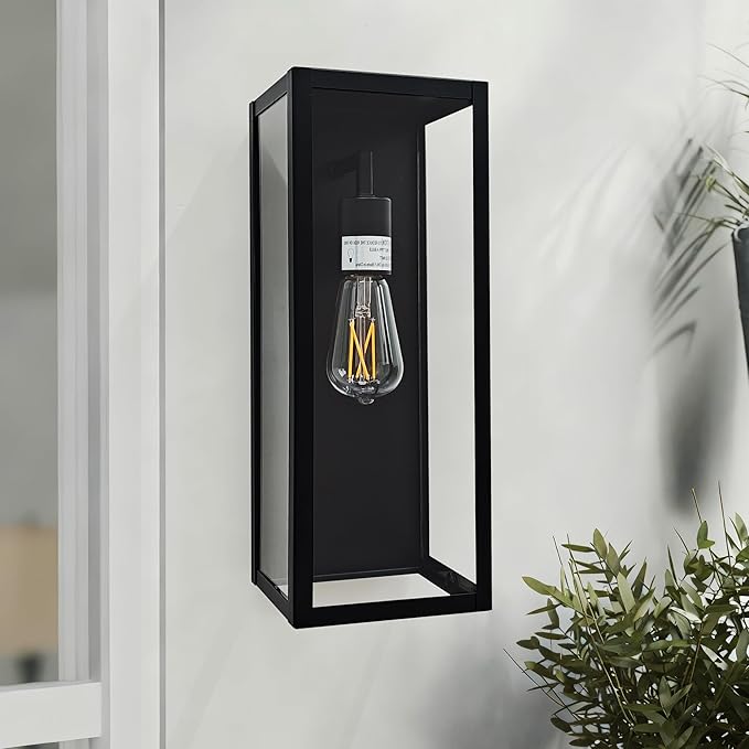Outdoor Wall Sconce 2 Pack, 15" Outdoor Wall Lights Wall Mount, Matte Black Exterior Lighting Fixtures Anti-Rust Porch Lights with Clear Glass for Front Door, Garage, Entryway