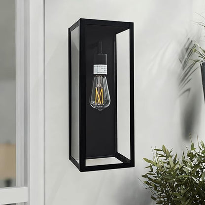 Outdoor Wall Sconce 2 Pack, 15" Outdoor Wall Lights Wall Mount, Matte Black Exterior Lighting Fixtures Anti-Rust Porch Lights with Clear Glass for Front Door, Garage, Entryway