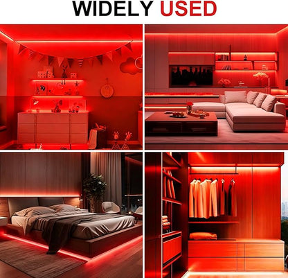 Red LED Strip Light 16.4ft – Dimmable, Waterproof, Flexible & Cuttable – 12V UL Listed Adapter – 3M Tape – DIY for Bedroom, Party, Bar, Festival