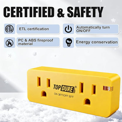 Thermostat Plug Outlet for Heat Cables, Temperature Controlled Outlet with Auto On at 38℉/Off at 50℉