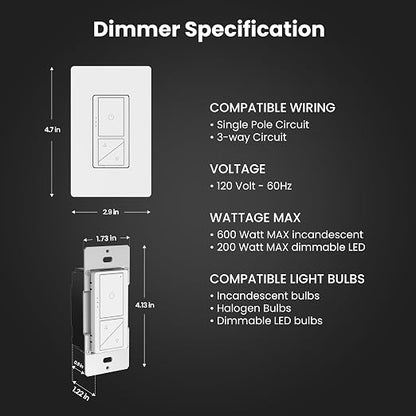 Feit Electric Smart WiFi Dimmer Switch with Remote, Single-Pole and 3-Way, Voice Control with Alexa & Google Asst, Wireless Wall-Mount Remote, App Control, Neutral Wire Required