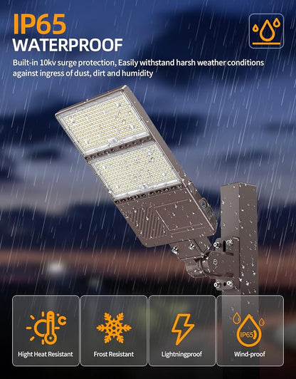 9 Pack LED Parking Lot Light 320W 256W 192W Adjustable, UL Listed 5000K Shoebox Light with Photocell, IP65 Commercial Street Lights Adjustable Arm Mount for Outdoor AC100-277V