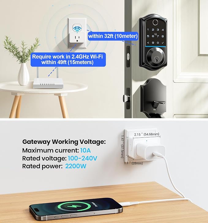 Veise G1 Gateway Compatible with KK Home APP for Remote & Voice Control | Compatible with Alexa & Google Assistant, Easy to Set up, Compatible with Veise VE017 Series, VE018, VE019 Smart Locks