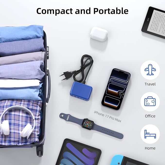 100W 6 in 1 USB Charger, 50% Smaller Charging Station for Multiple Devices | Fast Charging Blocks with Type C Port, USB Charging Hub Organizer Multiport Power Strip for iPhone,Samsung,Ipad,Kindle,Travel