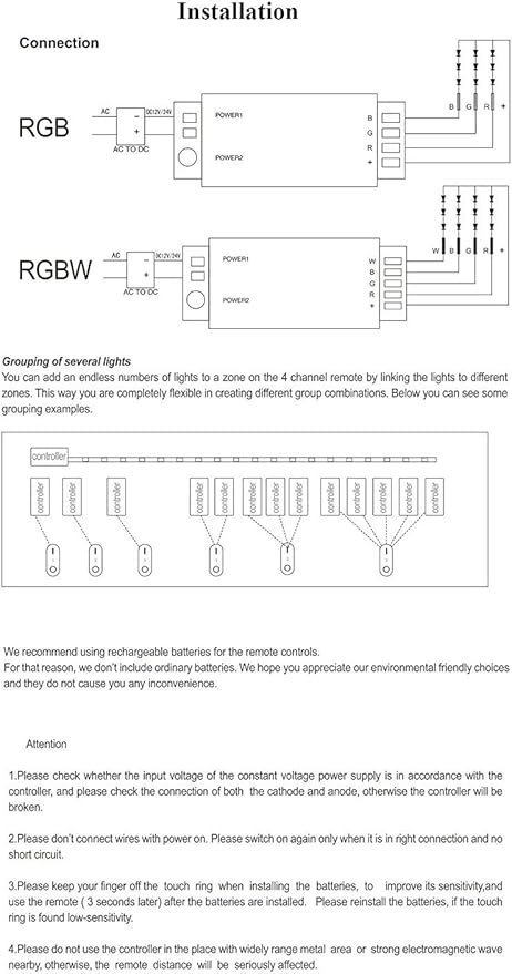 LED Strip Lights Controller 2.4G 4-Zone RGB RF Mi Light for RGB Strip Lights (FUT037)