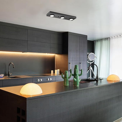 Globe Electric 3-Light Matte Black LED Integrated Track Lighting | Ultra-Low Profile, Adjustable Heads, Dimmable, Modern Ceiling Light for Kitchen, Bathroom Vanity, Living Room, Model 59941