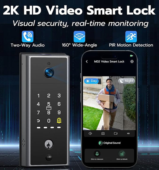 Anweller MD2 Smart Deadbolt Lock with Camera, Fingerprint Keyless Entry Door Lock for Front Door, Built-in WiFi, 10000mAh Battery, Door Sensor, Code Keypad, RFID Card, App Remote Control