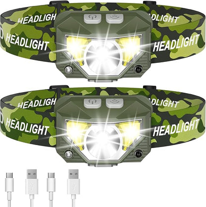 LHKNL Headlamp Flashlight, Lumen Ultra-Light Bright LED Rechargeable Headlight with White Red Light,2-Pack Waterproof Motion Sensor Head Lamp,8 Mode for Outdoor Camping Running Fishing- Green