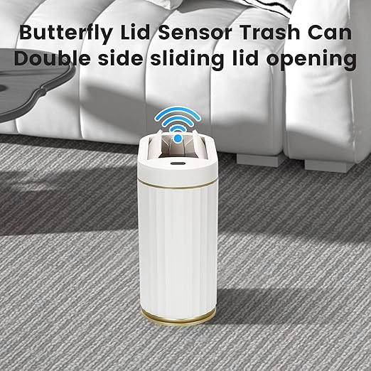 SYNCVIBE Bathroom Trash Can with Butterfly Lid 2 Gallon Sensor Trash can, IPX5 Waterproof Garbage Can, Automatic Slim Trash Bin, Under-Counter Wastebasket, Bathroom Decor for Bedroom, White Gold