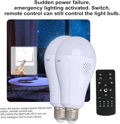 Rechargeable Emergency Light Bulbs with Remote, 3 Color Temperatures and Dimmable 1200mAh 12W Removable Battery Operated Light Bulb for Home, Camping, Tent,Pack of 2（2 Bulb+1 Remote,with Hook）