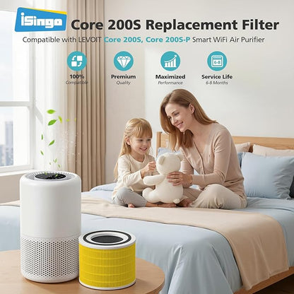 Core 200S-P Replacement Filter Compatible with LEVOIT Core 200S Smart WiFi Air PuriFier, Core 200S-RF Air Filter, Yellow, 2 Pack