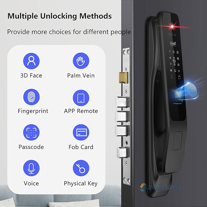 3D Face Recognition Smart Lock with Camera - Palm Vein & Fingerprint Keypad Door Handle - Video Doorbell, 4" HD Screen - Keyless Entry Electronic Mortise Deadbolt for Front Door, Waterproof